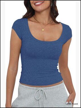 Ribbed Knit Crop Top Scoop Neck Fitted Short Sleeve Casual Wear